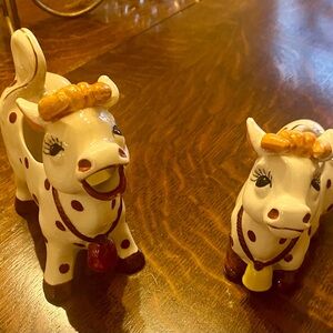 Whimsical Ceramic Cow Figurines - Cream and Brown